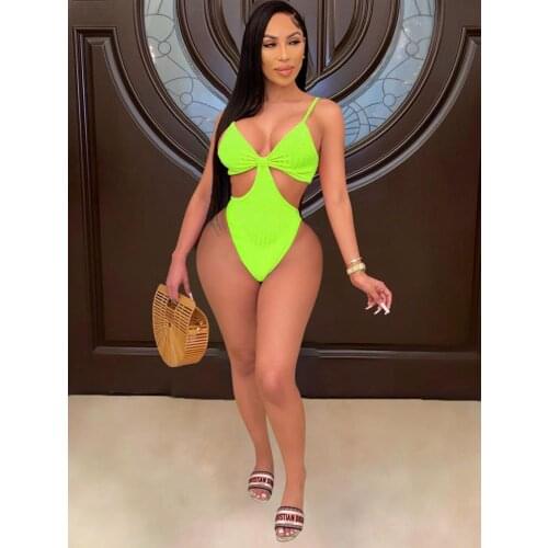 HAOYUAN Sexy Bodycon Hollow Bodysuit Swimwear Summer Clothes for Women Spaghetti Strap Short Romper One Piece Night Club Outfits