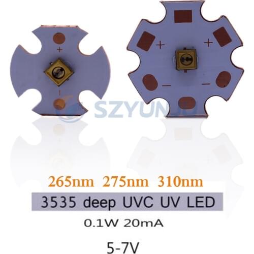 265nm 275nm 310nm UVC LED Lamp beads 0.1W 5-7V 16mm /20mm Copper PCB Deep UV light Sterilization