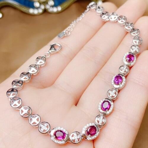 Natural real pyrope chain bracelet 925 sterling silver 3*4mm 0.3ct*5pcs gemstone Fine jewelry For men women Q216246