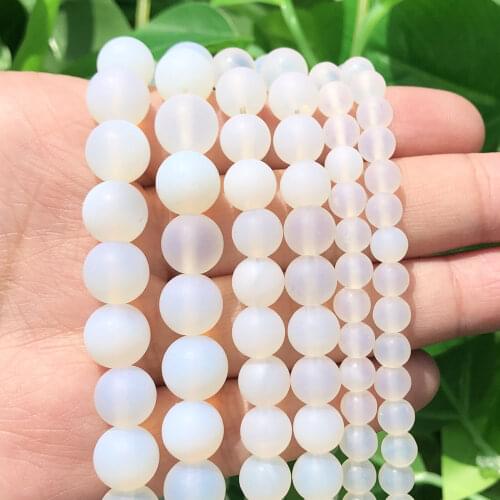 AAA White Opal Stone Beads High Quality Matte Round Loose Beads For Jewelry Making Diy Charm Bracelets 4/6/8/10/12mm