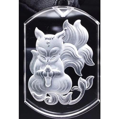 Fine White Natural Crystal Pendant Inner carving Nine Tails Fox Pendant Necklace for Women Men Evil Spirits Crystal Jewelry