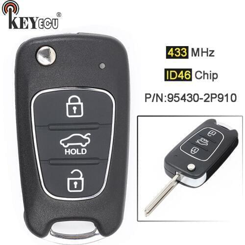KEYECU 433MHz ID46 Chip P/N: 95430-2P910 Upgraded Flip Folding 3 Button Remote Car Key Fob for Kia Sorento 2011 2012