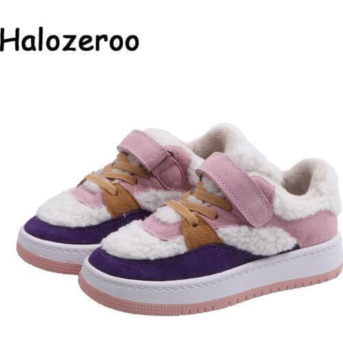 New Winter Kids Casual Sneakers Children Fur Sport Sneakers Baby Boys Genuine Leather Shoes Girls Brand White Sneakers Trainers