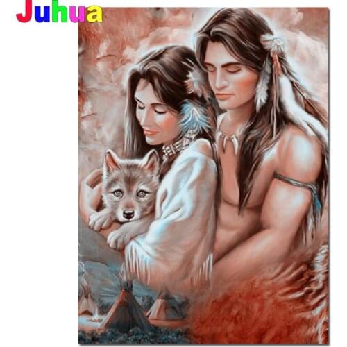 Indian Love full round square diamond Puzzle 3d pictures diamond painting mosaic art Animal Wolf Cub embroidery Sale,Wall Art