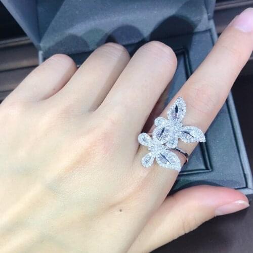 Korea Trendy Romantic Elegant Big Shiny Diamond Rhinestone Double Butterfly Ring For Women Fashion Jewelry Gift