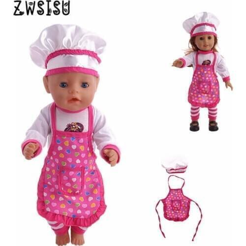 Doll clothes accessories chef clothes apron + hat for 18inch American female doll and 43CM baby doll educational toys fun gift