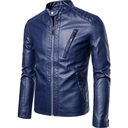 High Quality Slim Short Leather Jacket Mens Autumn Motorcycle Jacket Men Zipper Pocket Design Pu Coats Slim Casual Suit Jacket