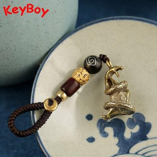 Brass Metal Snake Shape Keychains Pendants Ornaments Handmade Key Chain Fashion Animal Key Rings Hand Bags Rope Hanging Jewelry