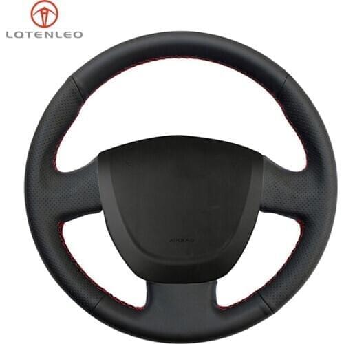 LQTENLEO Black Artificial Leather Hand-stitched Car Steering Wheel Cover For Lada Granta 2011 2012 2013 2014 2015 2016 2017 2018