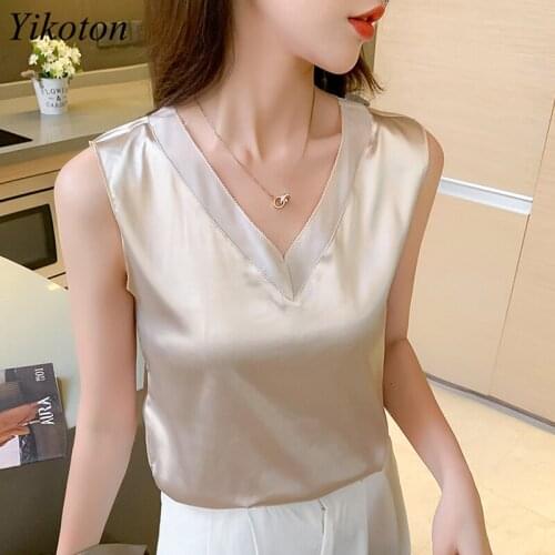 Sexy Tank Top Satin V-neck Camisole New 2021 Summer Women Loose off-Shoulder Solid Sleeveless Camis Tanks Tops Womens Clothing