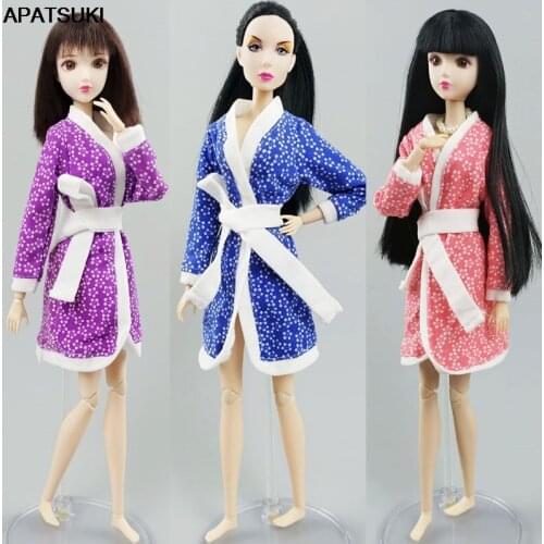 Fashion Flower Floral Robe For Barbie Doll Clothes Bathroom Suit Winter Pajama Wear Sleeping Bathobe 1/6 Toys DIY