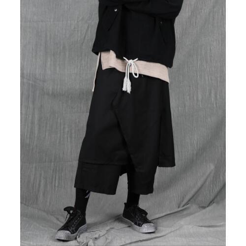 28-46 New Original Designer Models Men Loose Casual Personality Irregular Cut Wide Leg Pants Hipster Seven Pants Skirt Costume