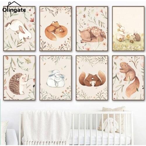 Hug Rabbit Fox Squirrel Hedgehog Deer Music Wall Art Canvas Painting Nordic Posters and Print Wall Pictures Baby Kids Room Decor