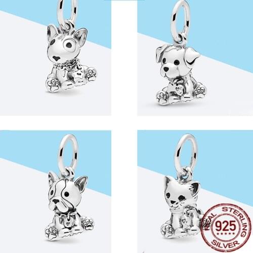 2021Trend New 4 Styles 925 Sterling Silver Cute Dog Charm Bead Suitable For Original Bracelet Pendant DIY Jewelry Mode Making