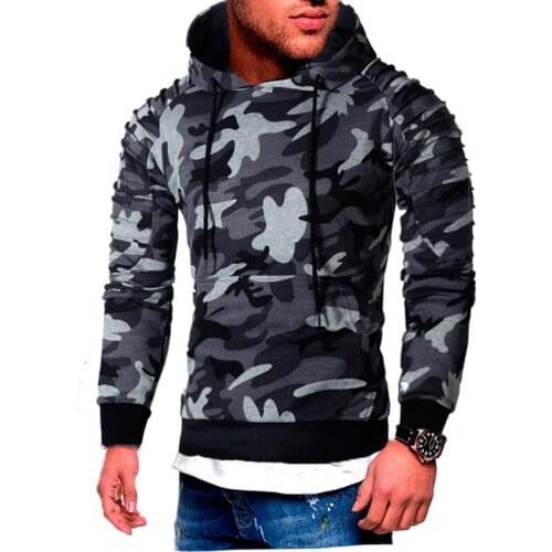 Autumn and Winter New Mens Hoodie Striped Pleated Raglan Sleeve