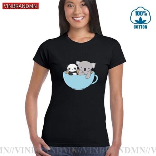 New 2021 Kawaii Cute Koala and Panda T shirt women Femme Funny Koala Tea shirt female Young Girl Tops Tee T-shirt mujer camiseta