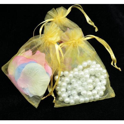 Wholesale 100pcs/lot Drawable Gold Organza Bags 17x23cm Wedding Favors Candy Gift Bag Boutique Jewelry Packaging Bags Pouches