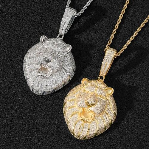 Iced Out Necklace Micro Pave Cubic Zircon Lion Head Pendant & Necklace for Men Gifts Bling Hip Hop Jewelry