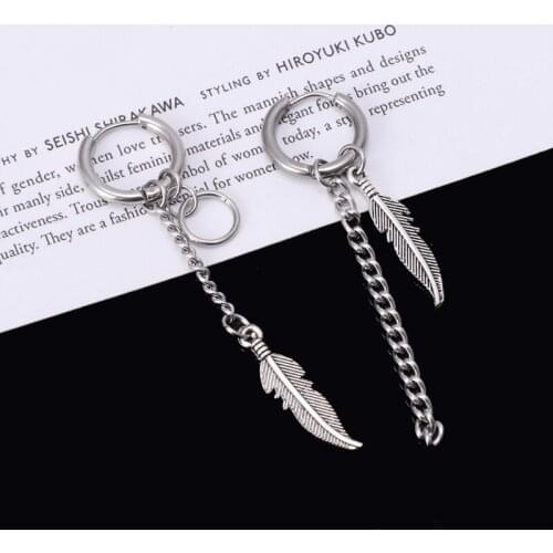 Y166 Korean Idols KPOP Album Feather Mismatch Tassel Chain Drop Earrings