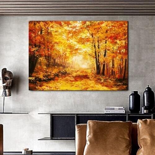 Modern Oil Painting Print Wall Art Landscape Poster Autumn Tree Picture Canvas Painting For Living Room Home Decor No Frame