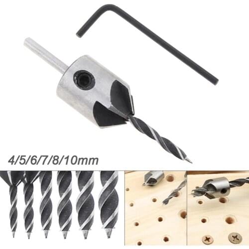 4-10mm Countersink Drill Bit Flute Round Shank Adjustable Tapered Bits for Wood with Allen Wrench Woodworking Drilling Tools