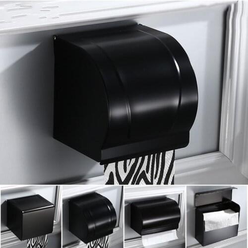 Toilet Paper Holder Black Aluminum Bathroom Roll Paper Wall Mounted Mobile Phone Rack Paper Towel Holder Toilet Tissue Box