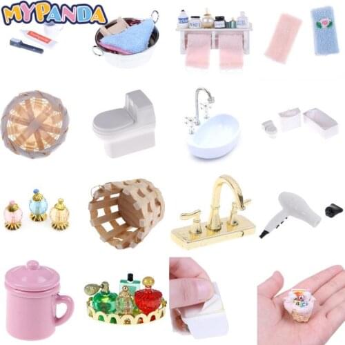 23 styles Towel Rack Shower Faucet Tissue Toothbrush Toothpaste Cup Hair Dryer DIY Dollhouse Bathroom Furniture Accessorie