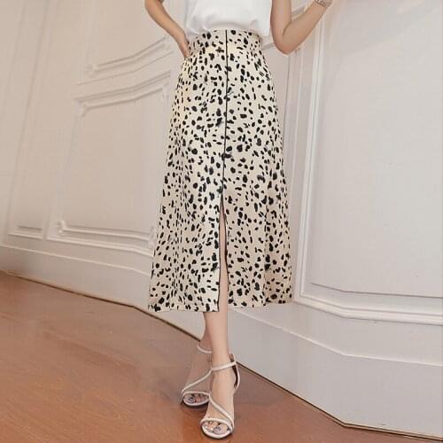 2021Summer Midi Skirts Womens England Office Lady Leopard High Waist Simple Elegant Long Skirt Women