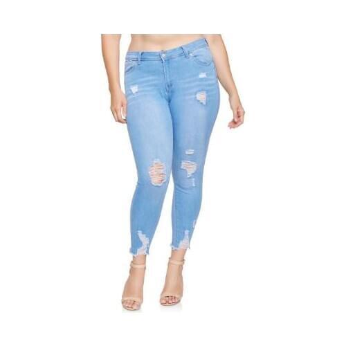 Skinny Big Size Woman Tight Push Up Ripped Jeans Stretch Elastic Hole Ripped Denim Pants Female Plus Size 7X