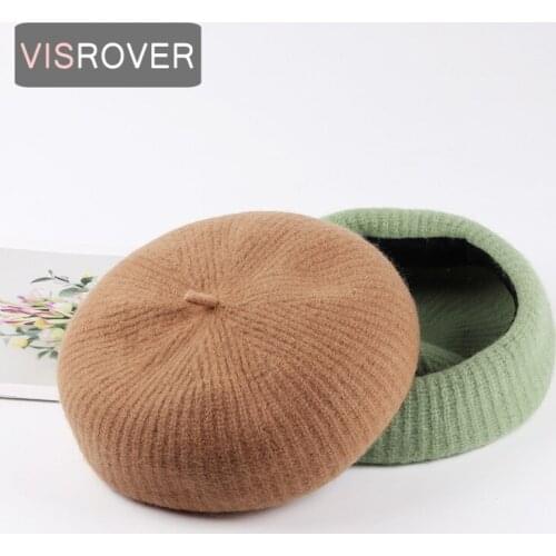 VISROVER 12 colorways solid 100% Wool Winter beret female Autumn cap Acrylic Bright warm hat top quality Women Boina Wholesale