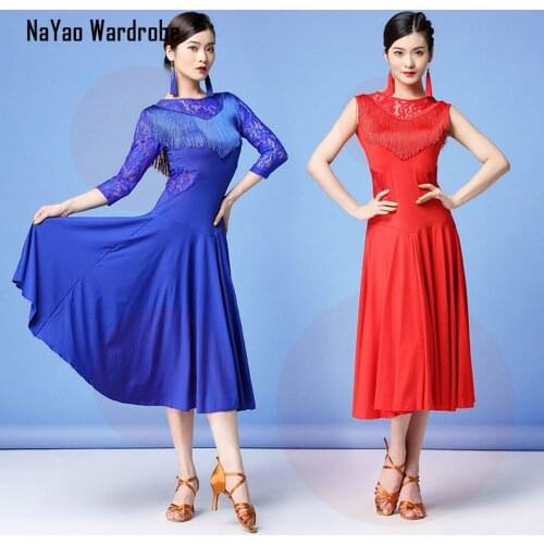 2020 New L57 Tassel Lace Neck Sleeve Sexy Latin Dance Dress Women Performance Costume Waltz Tango Latino Dancewear