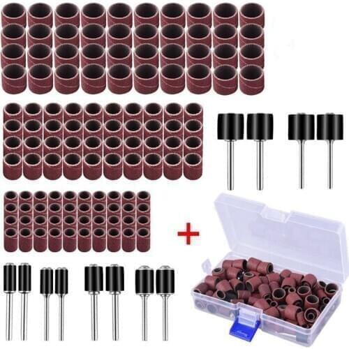 132 Pieces Drum Sander Set with Free Box Including 120 Pieces Nail Sanding Band Sleeves and 12 Pieces Drum Mandrels for Dremel R