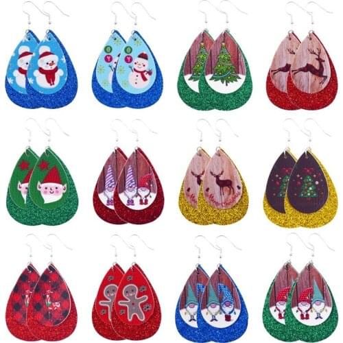 17 Styles Teardrop Leather Earrings Multilayer Christmas Trees Santa Claus Snowman Drop Dangle Earrings for Women Girls Gifts