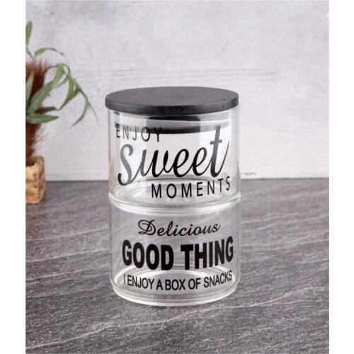 2 LAYERS GLASS LUXURY STORAGE CONTAINER THN 87013 kitchen mother seasoning set salt shaker pepper shaker tableware wooden bamboo