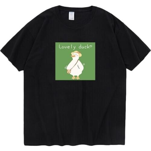 2021 New Lovely Duck Short Sleeve Tshirt Loose 100% Cotton T-shirt Short Sleeve Summer Clothes Bottoming Shirt Casual Tee