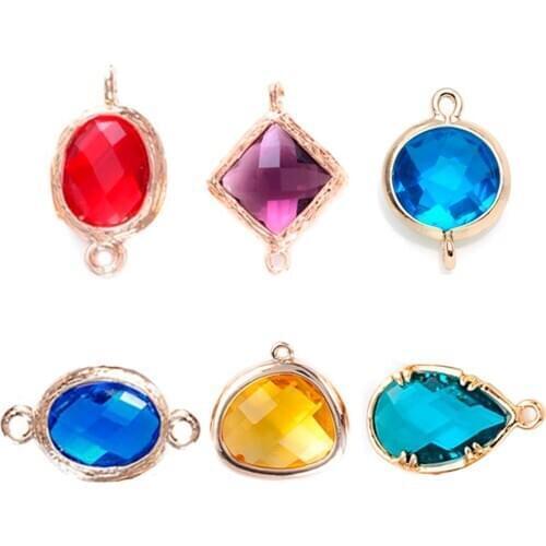 24pcs Mixed Oval Faceted Framed Charms CZ Zircon Birthstone Necklace Pendants Glass Bezel Bracelet Connector For DIY Jewelry