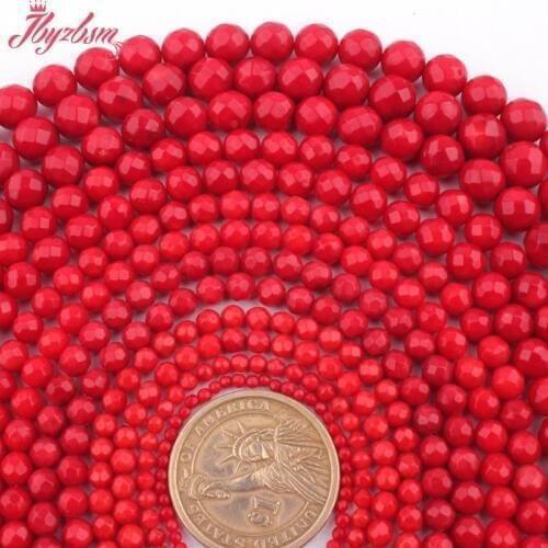 3,4,5,6,8,10mm Faceted Round Red Coral Beads Ball Natural Stone Beads For DIY Women Necklace Bracelet Earring Jewelry Making 15"