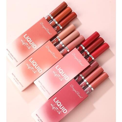 3pcs/box Liquid Lipstick Set Matte Velvet Fog Sexy Red Lip Glosses Bean Paste Lipgloss Lip Makeup Cosmetic