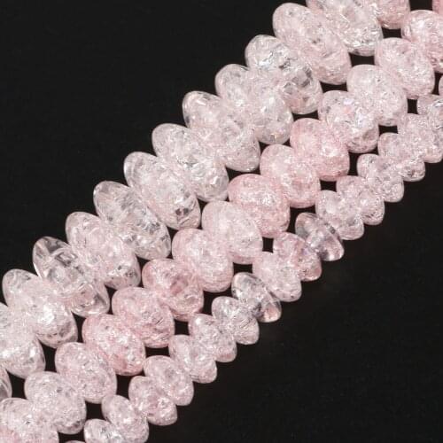 6/8/10mm Crystal Pink Snow Cracked Rondelle Beads Loose Quartz Crystal Glass Beads for Jewelry Making DIY Bracelet 15inch