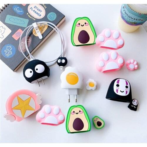 Cute Cable Bite Protector Cartoon Anime Organizer Management Wire Cable Winder Cover For iPhone 18W 20W Fast Charger Data Line