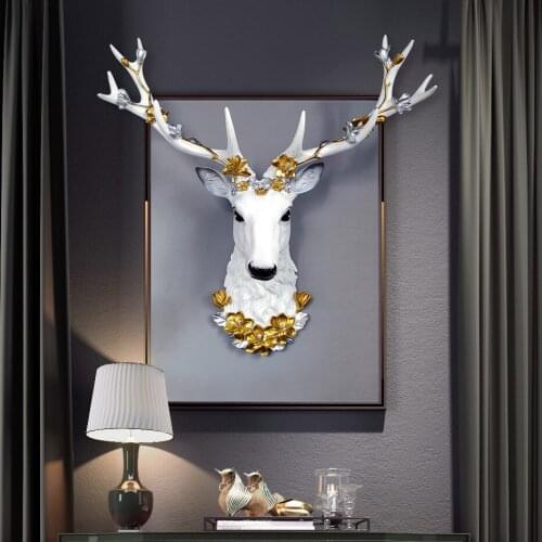Big Deer Head Statue Home Decoration Accessories Abstract Sculpture Wall Hang Decor Elk Statues Living Room Mural Art Craft gift
