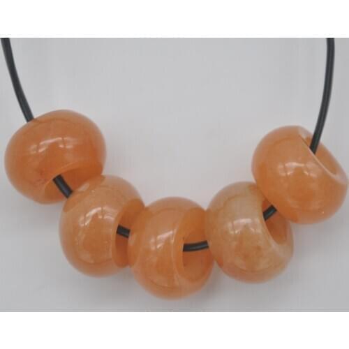 14MM Orange Jaspe Big Hole Loose Beads Charms Fit Charms Jewelry For Woman Gift Bracelet Findings (5 pcs/lot) H180