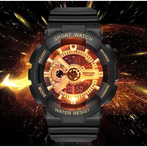 SANDA Military Wrist Watches Men Lady G Style Sportwristwatch Dual Display Male For Couples Clock Waterproof Raise hand light