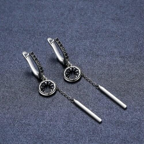 Black Awn Hoop Earrings for Women Classic 925 Sterling Silver Trendy Spinel Engagement Fine Jewelry I214