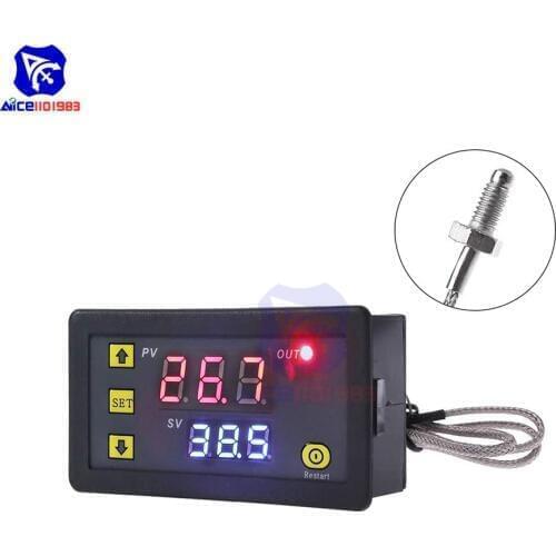 AC 220V/DC 5V/12V/24V LED Digital Temperature Controller Meter -60 -500℃ K Type Thermocouple M6 Probe Sensor Embedded Thermostat