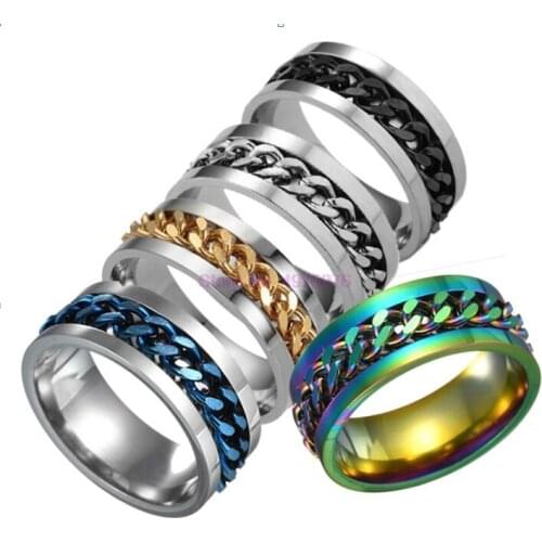 DHL 1000pcs Finger Fidget Spinner Stainless Steel Chain Rotatable Ring Relieving Anxiety