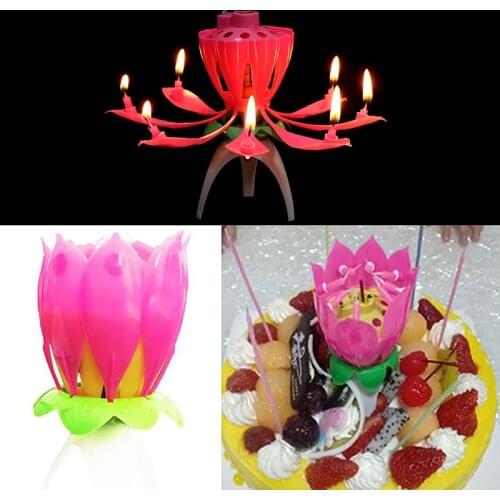 DIY Party Cake Candle Musical Lotus Flower Happy Birthday Candle Light