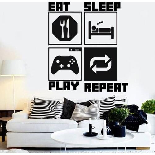 Eat Sleep Play Repeat Gamer Wall Decal Controller Game Wall Decals Personalised For Kid Bedroom Playroom Vinyl Wall Sticker S145