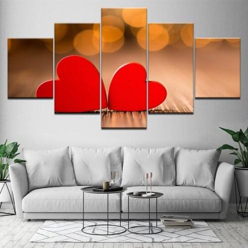 Canvas Paintings 5 Pieces Love Pictures HD Prints Two Red Heart Wallpapers Poster Framework Living Room Wall Art Home Decor