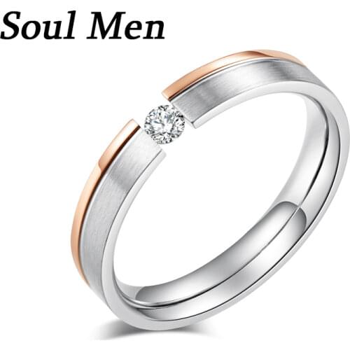 Rings For Women Stainless Steel 4mm Elegant Simple Brushed Female Ring Rose Gold Inlaid Stone Wedding Women